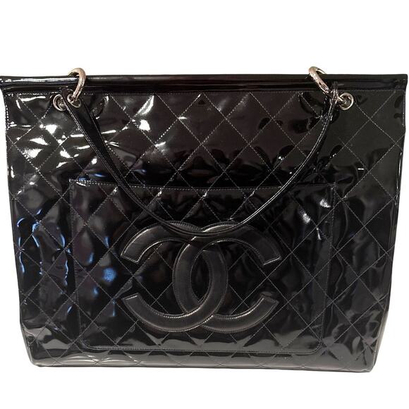 1996 Vintage Chanel Quilted Patent Leather Shopping Tote - Picture 1 of 12